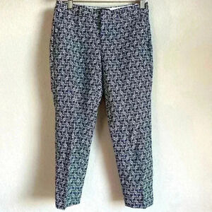 Banana Republic Avery Petite Navy White Art Deco Jacquard Slim Ankle Pants‎ 00P